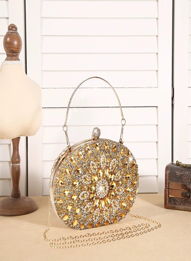 WRINGKIT Rhinestone Evening Clutch Purse, Gold Sparkling Glitter Wrist Clutch Bag with Detachable Chain, Crystal Diamond Lady HandBag for Wedding, Party, Prom, Date Night - Image 5